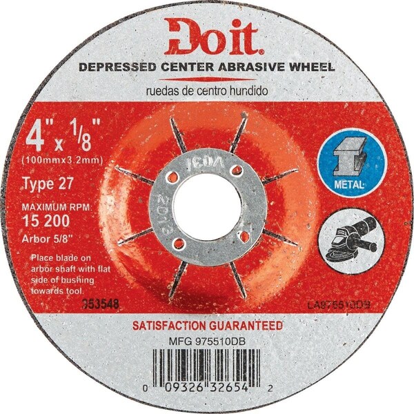 All-Source Type 27 4 In. x 1/8 In. x 5/8 In. Metal Cut-Off Wheel 975510DB - main